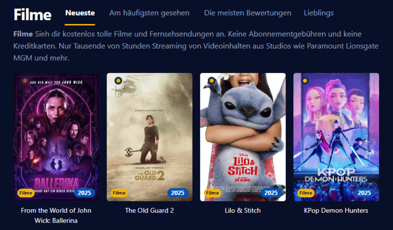 Screenshot der Kinokiste-Benutzeroberflache im Retro-Stil mit grunem Text auf dunklem Hintergrund